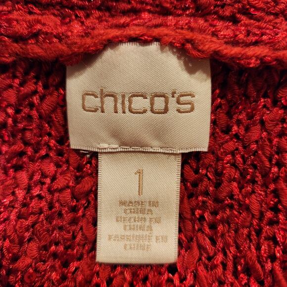 Chico's Women's Boatneck Red Sequin Shimmer 3/4 Sleeve Sweater Size Medium - Picture 3 of 7